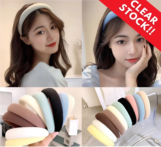 BD-A002 Bando Kain Busa Tebal Wanita Korea Headband Cloud Polos Bando Nagita Lebar Empuk Bandana Rambut Lembut Warna Pastel